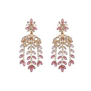 Loren Hope Elena Statement Earrings Pink Crystal Gold Tone - NEW
